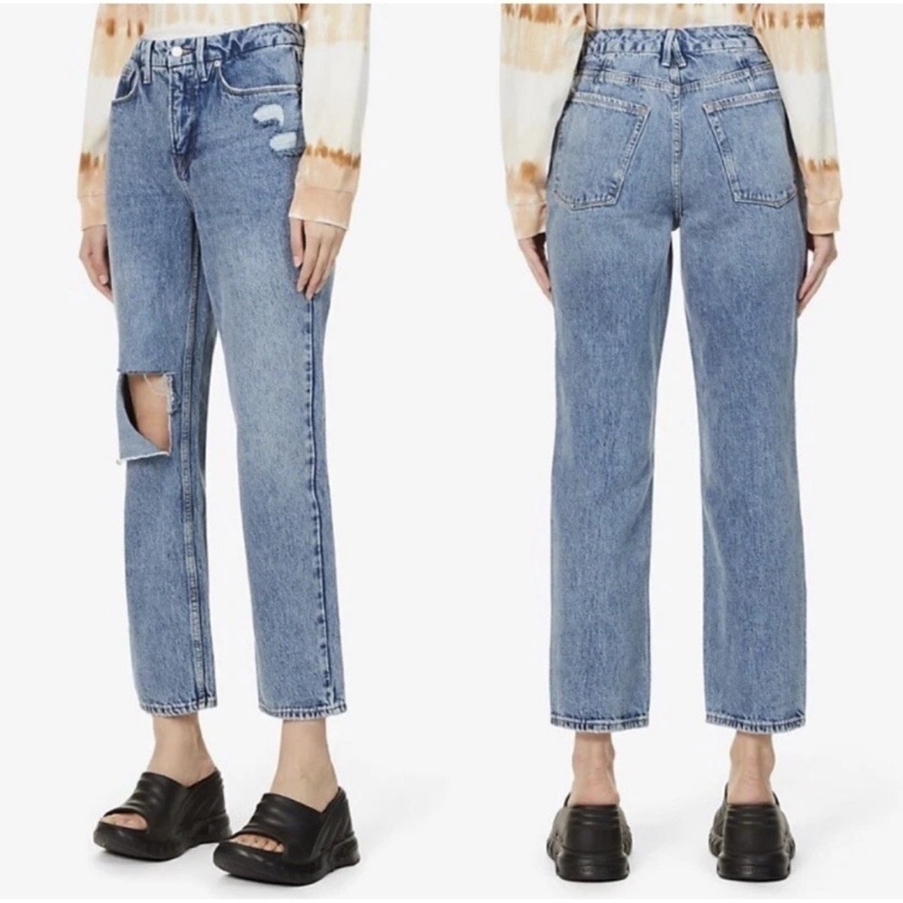 NWOT Good American 90s Duster Jeans Size 16 | High Rise Straight Leg Distressed